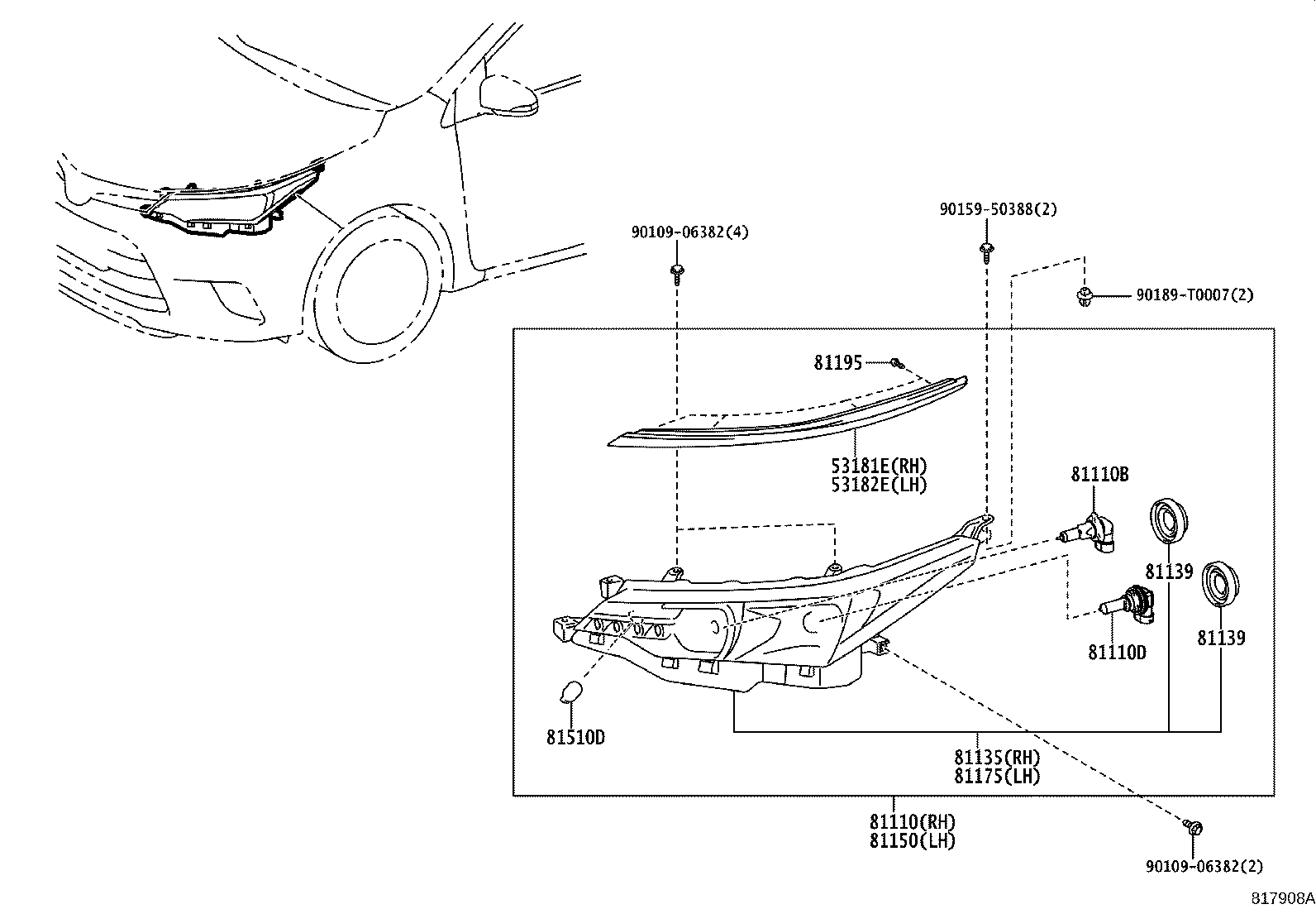53182-02070 COVER, HEADLAMP, LH product image