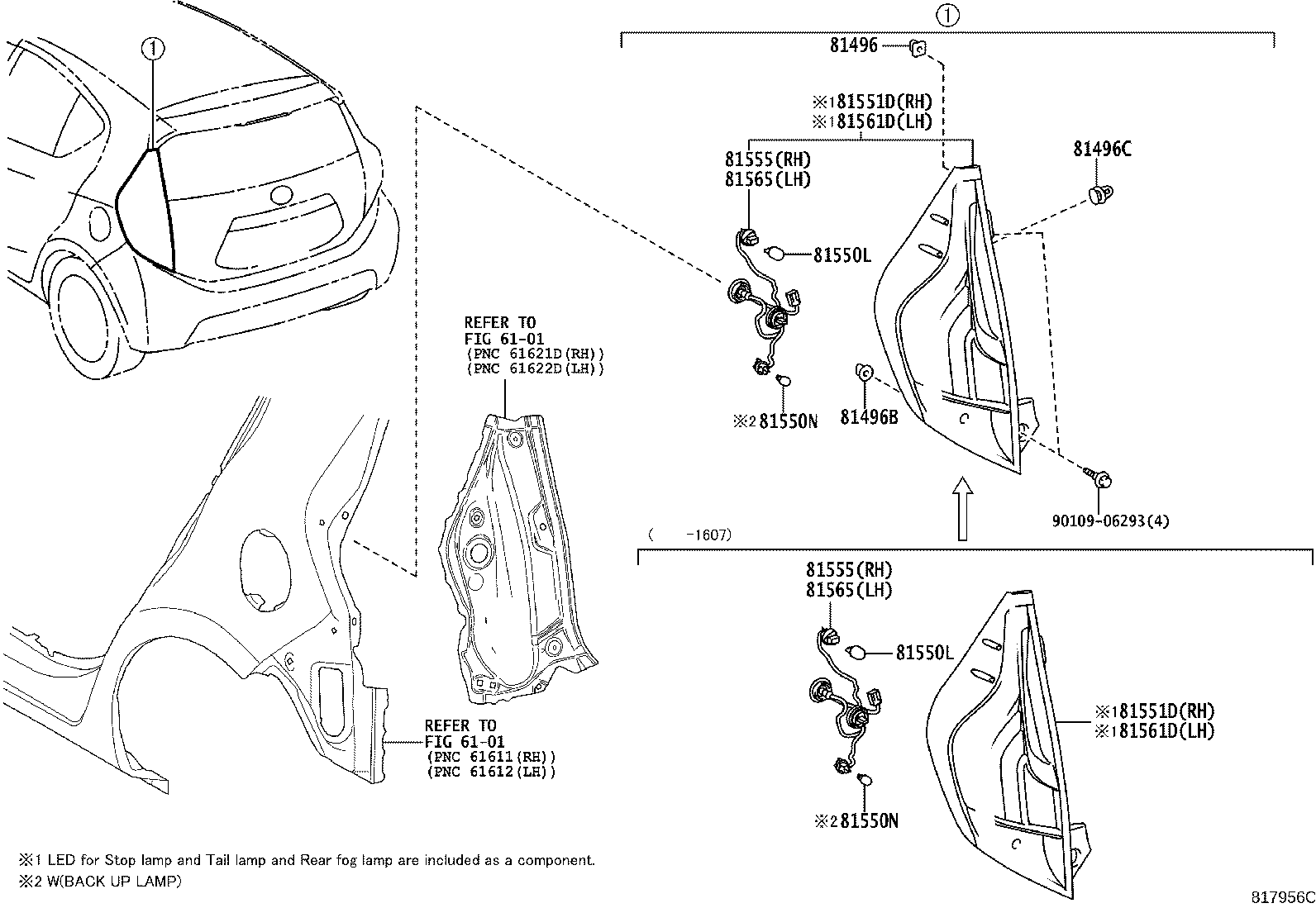 81561-52883 LENS & BODY, REAR COMBINATION LAMP, LH product image