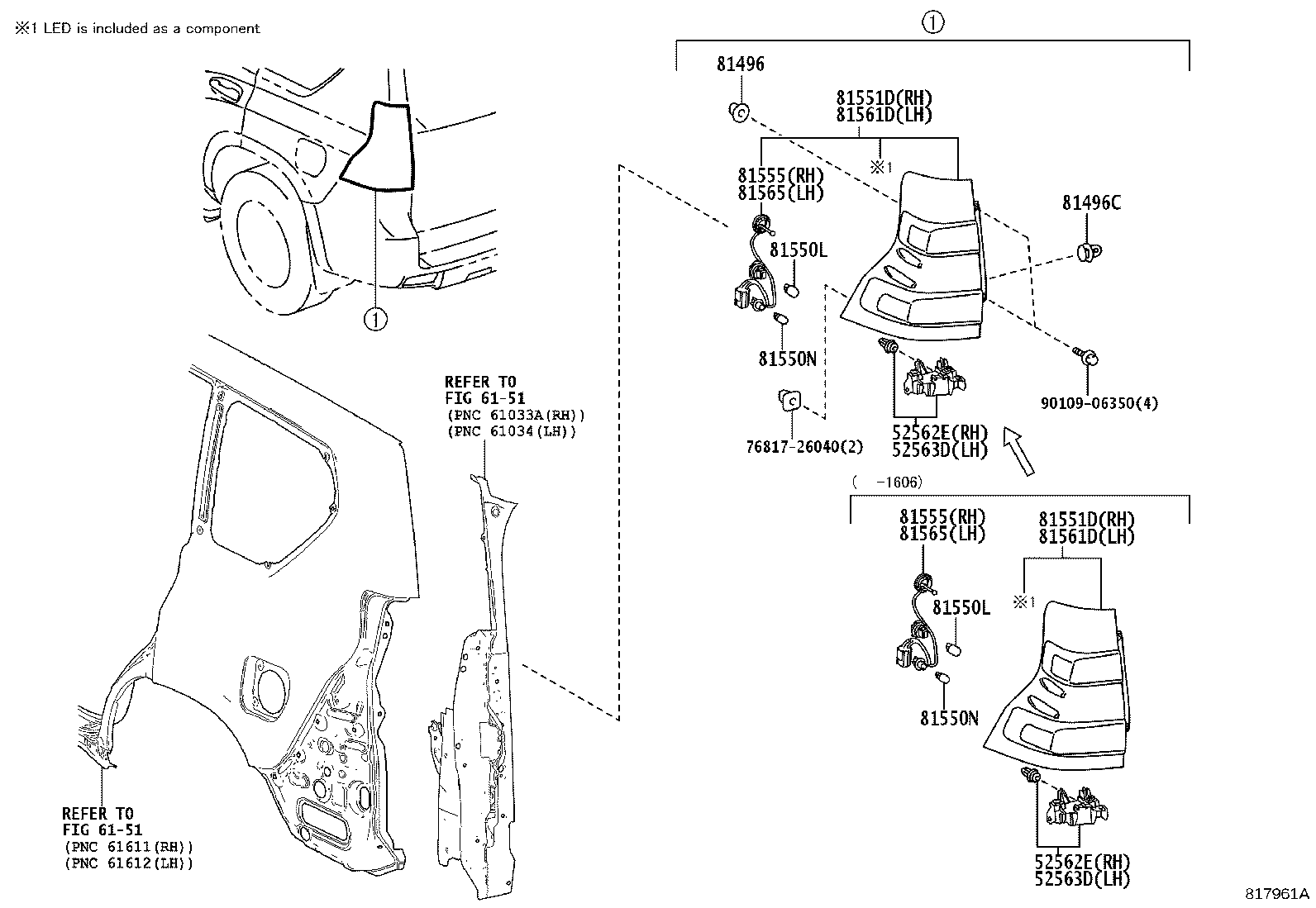 52563-60060 RETAINER, REAR BUMPER, UPPER LH product image