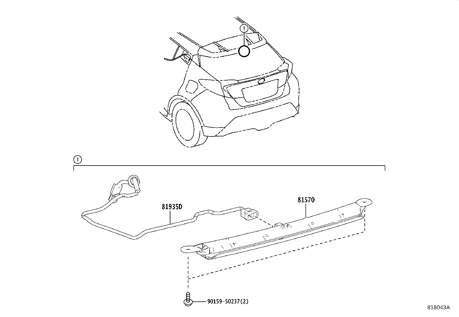 Toyota 81935-10180 CORD ASSY, CENTER STOP LAMP