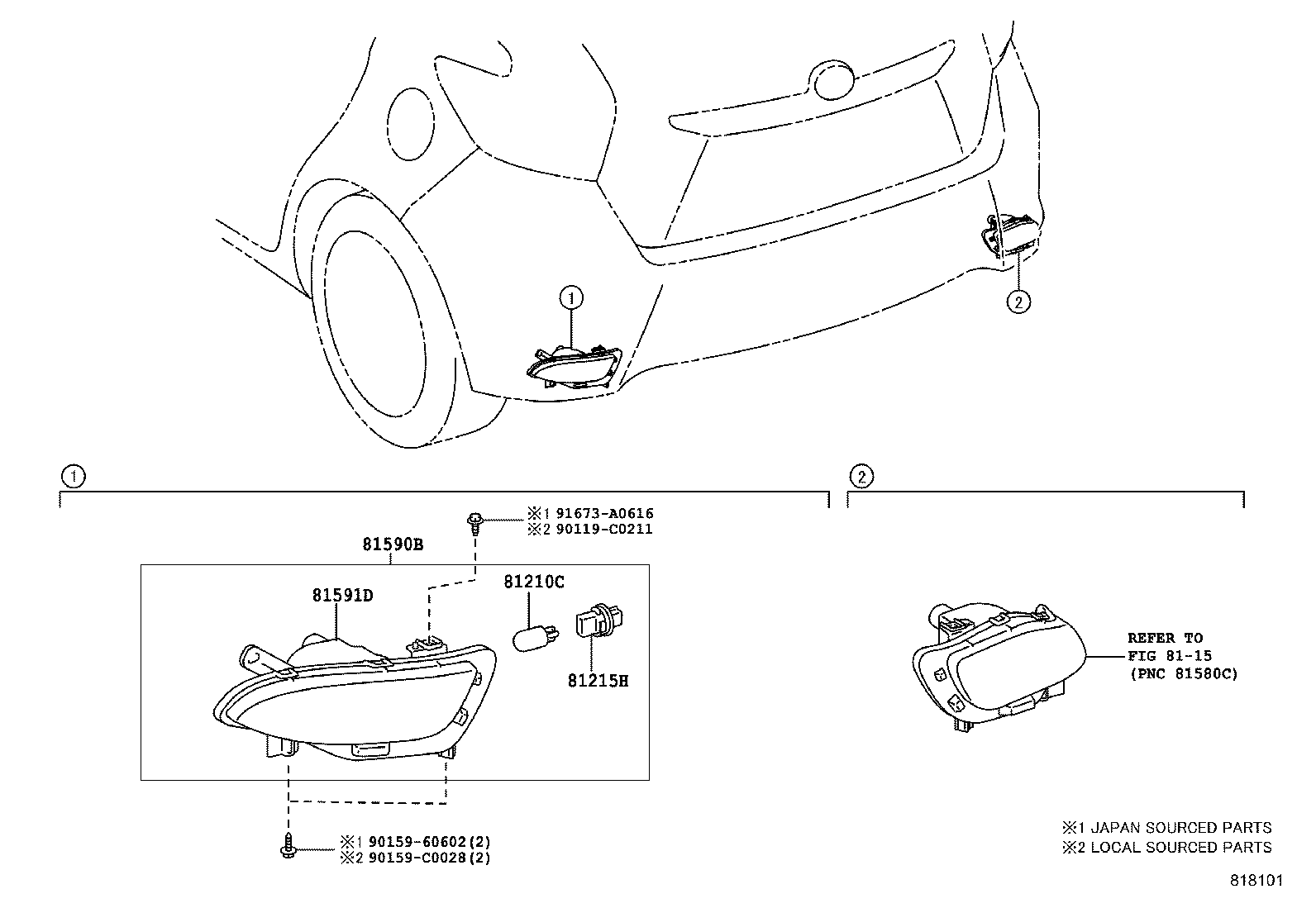 81590-0D080 LAMP ASSY, REAR FOG, LH product image