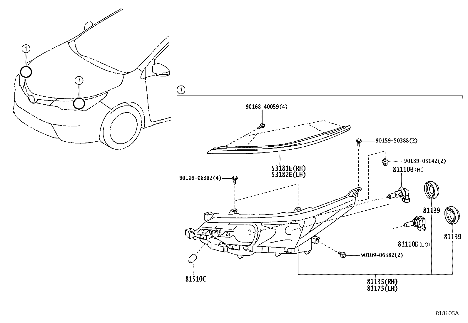 53182-02030 COVER, HEADLAMP, LH product image