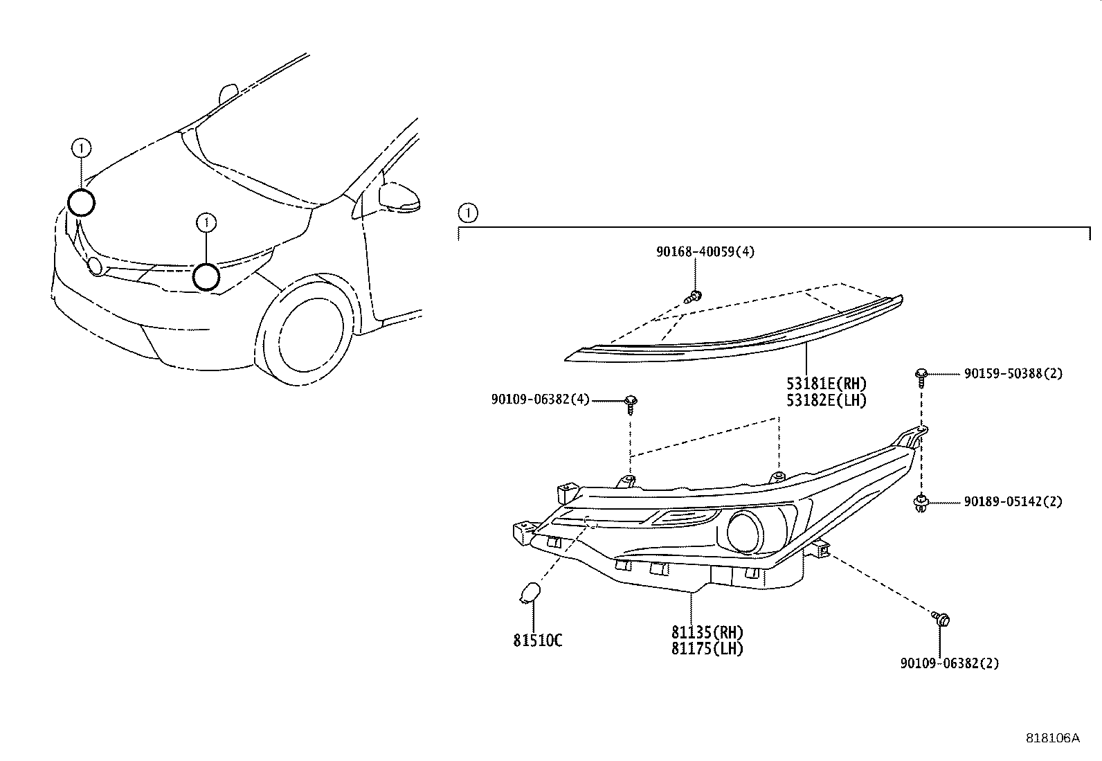 53182-02030 COVER, HEADLAMP, LH product image