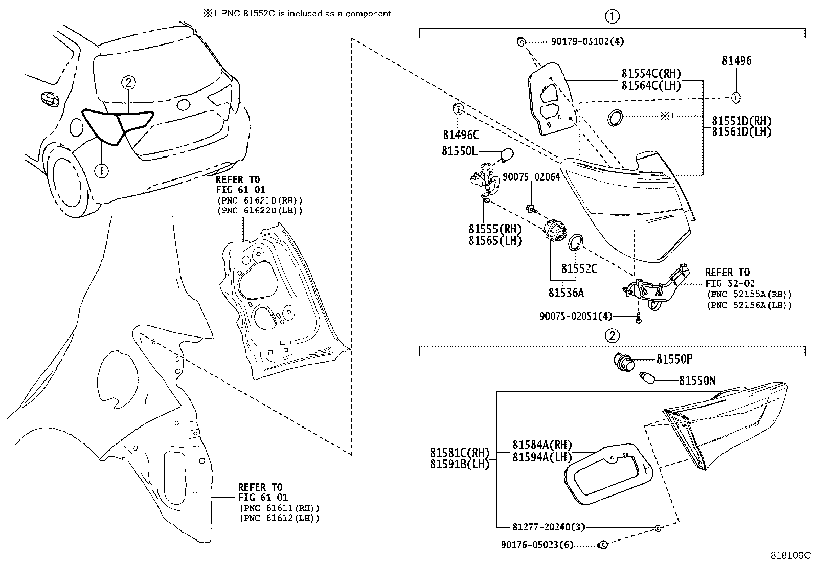 81558-52841 COVER, REAR COMBINATION LAMP, RH product image