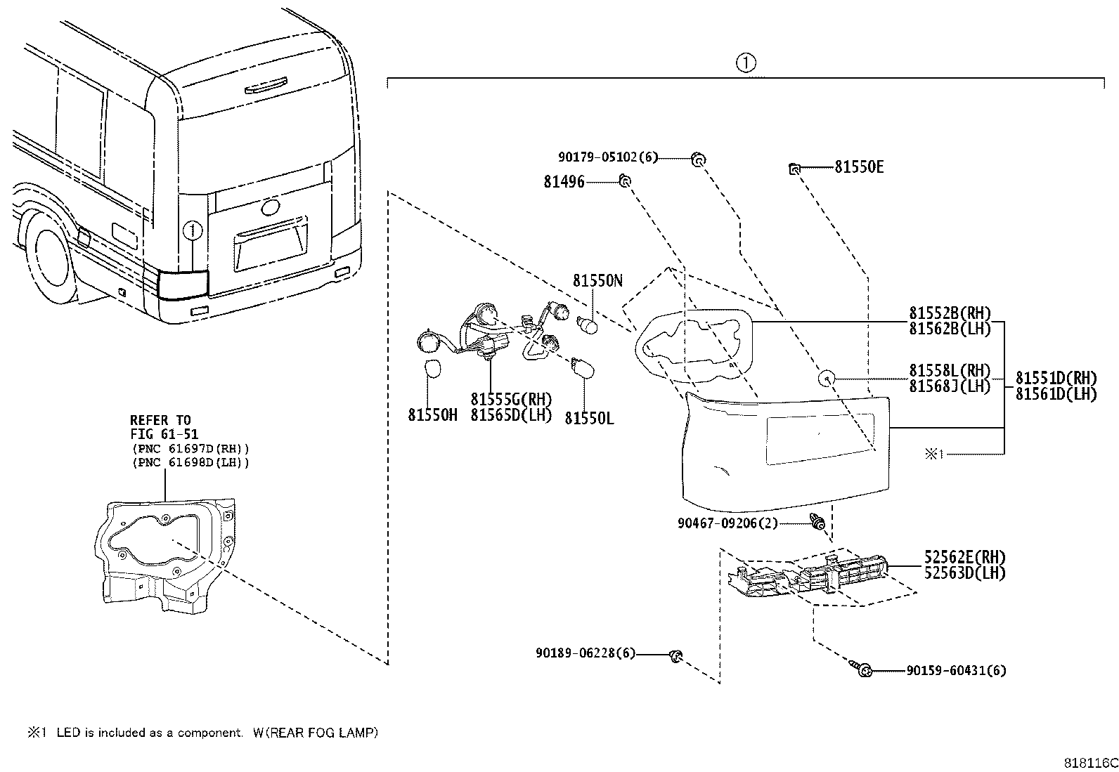 52563-36010 RETAINER, REAR BUMPER, UPPER LH product image