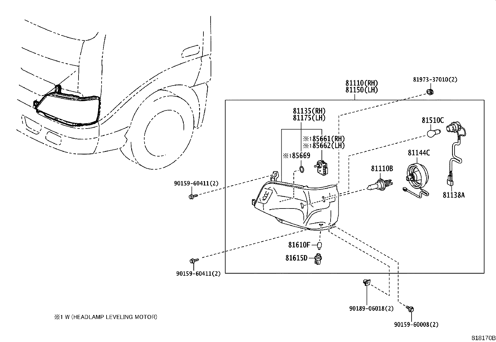 81130-37670 UNIT ASSY, HEADLAMP, RH product image