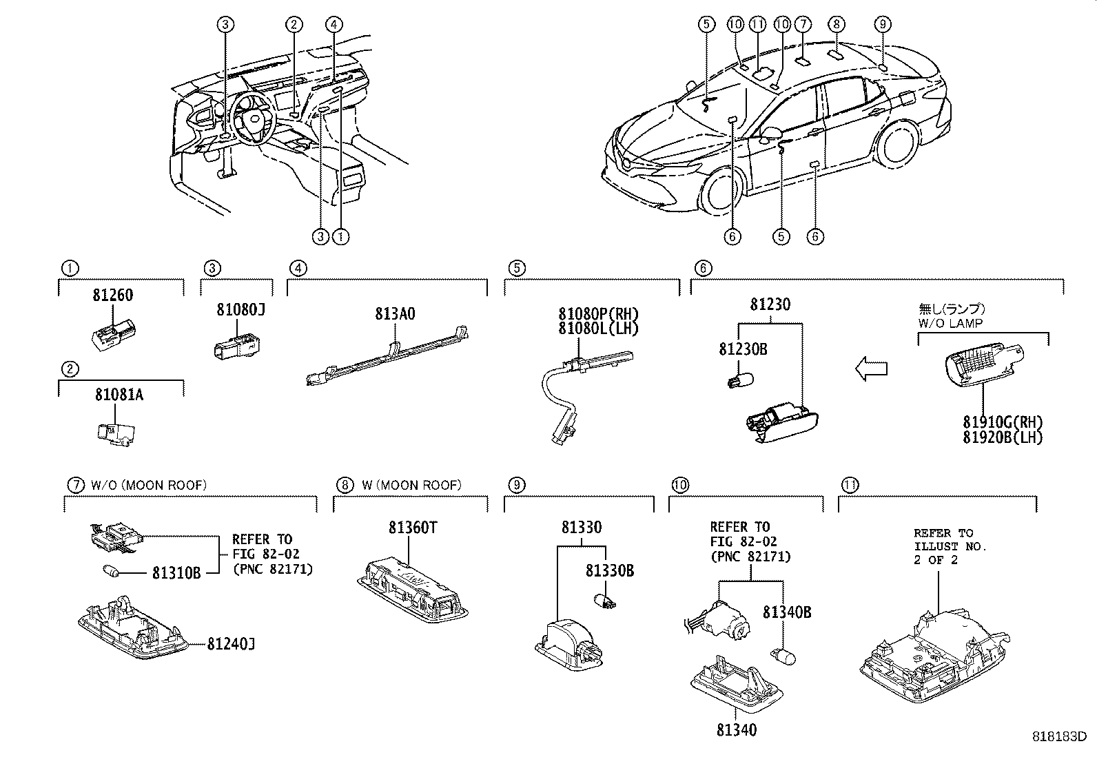 Toyota 81080-33160 LAMP ASSY, INTERIOR ILLUMINATION, NO.1 LH