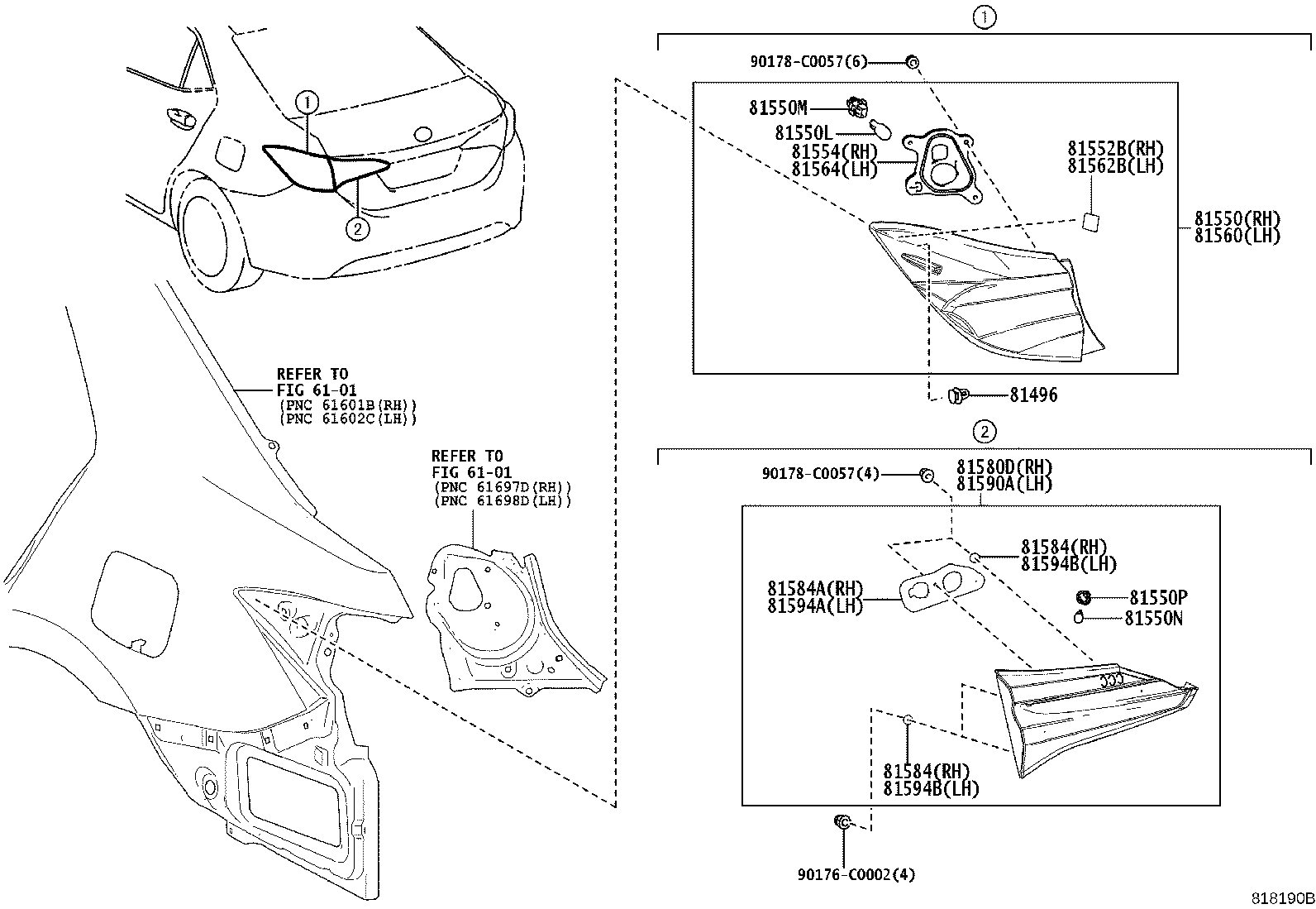 81550-02891 LAMP ASSY, REAR COMBINATION, RH product image