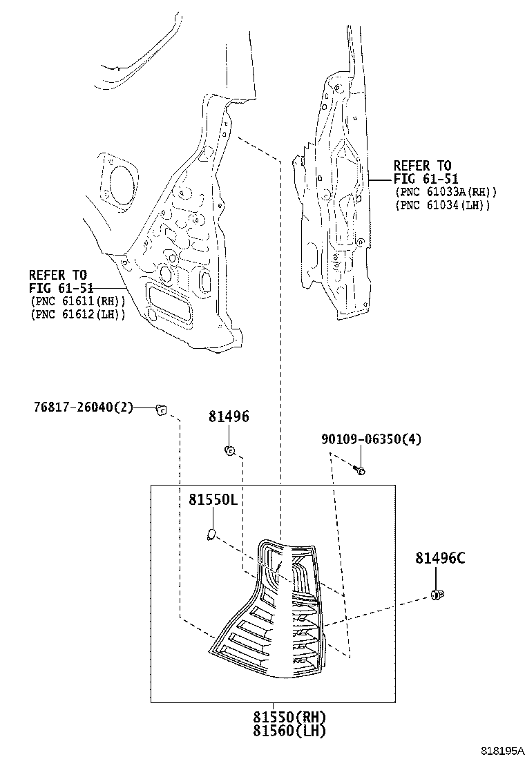 81555-60B41 SOCKET & WIRE SUB-ASSY, REAR COMBINATION LAMP, RH product image