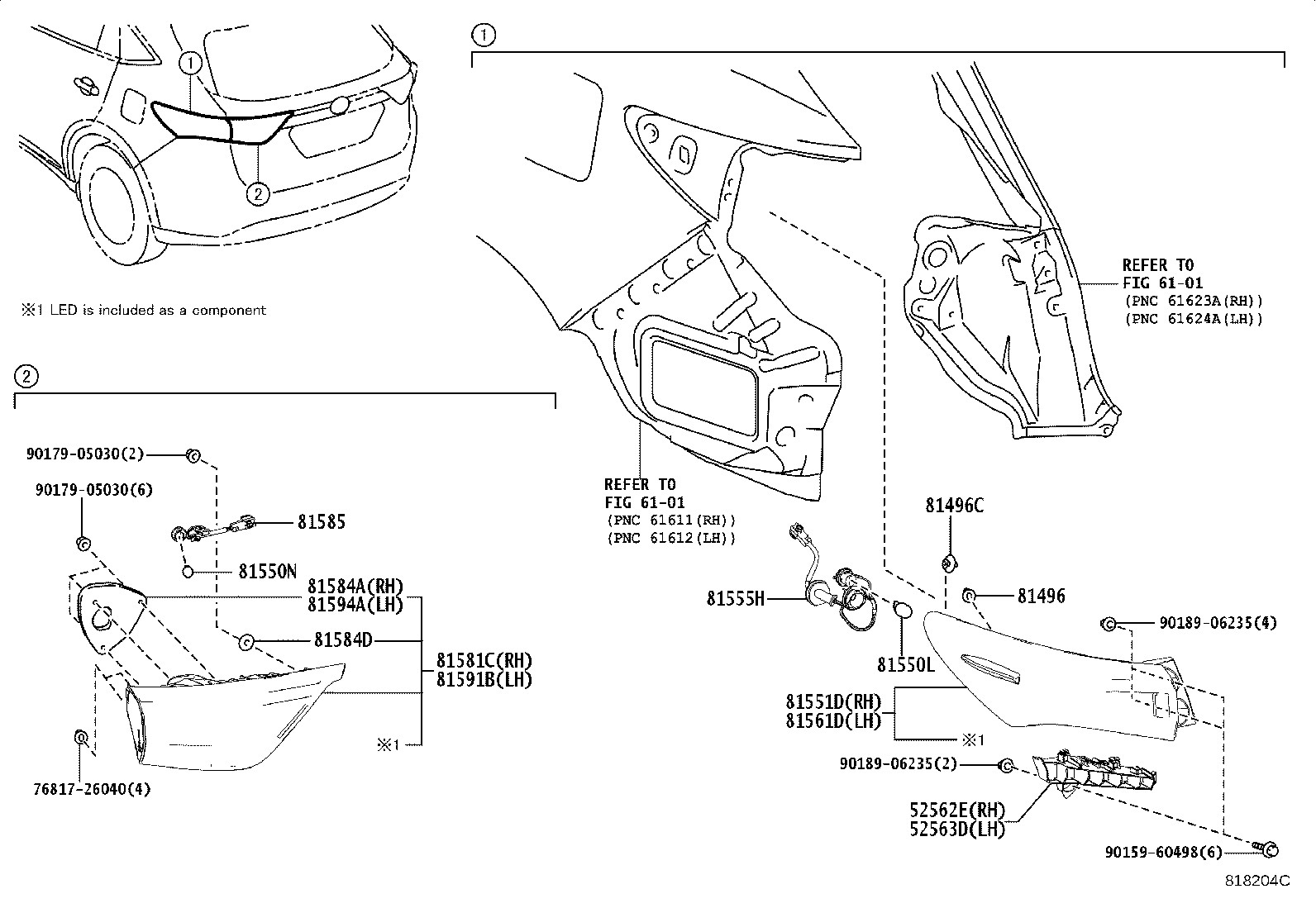 52563-48010 RETAINER, REAR BUMPER, UPPER LH product image