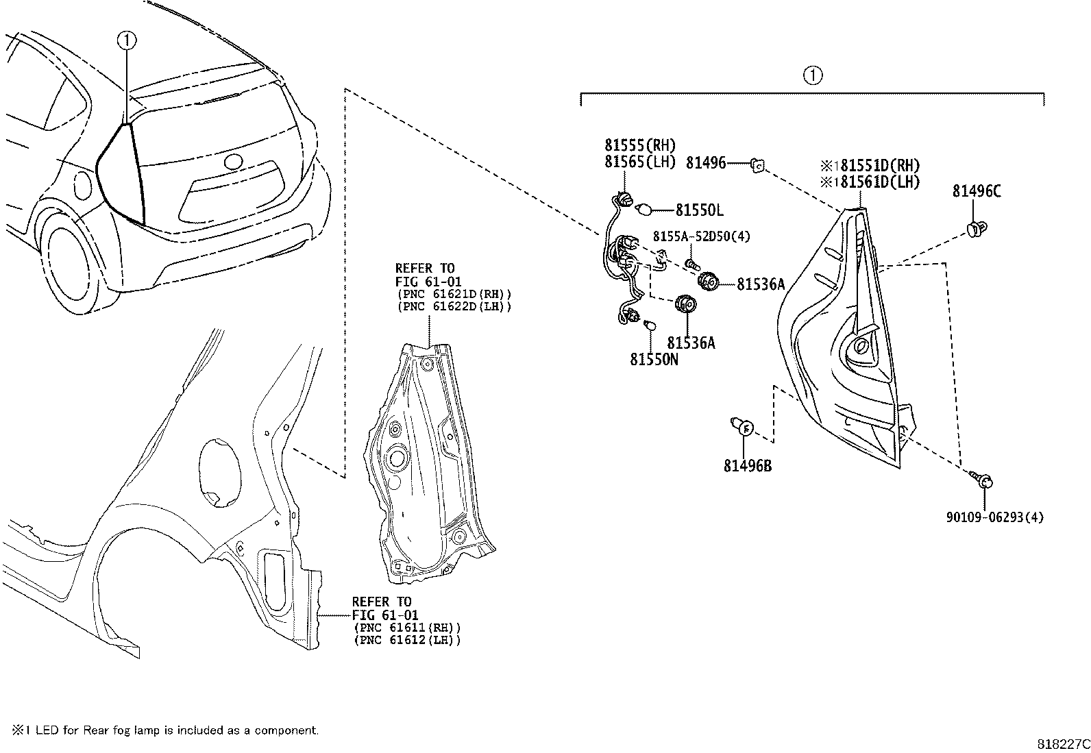 81561-52883 LENS & BODY, REAR COMBINATION LAMP, LH product image