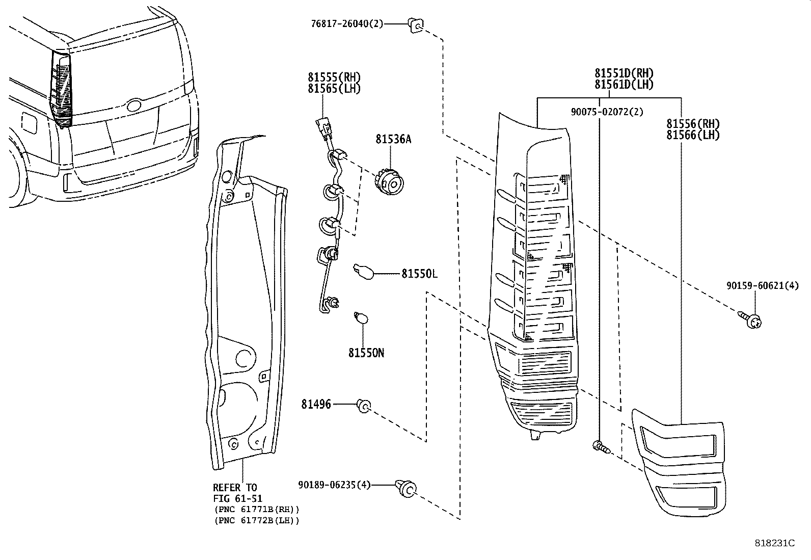 81551-28720 LENS & BODY, REAR COMBINATION LAMP, RH product image