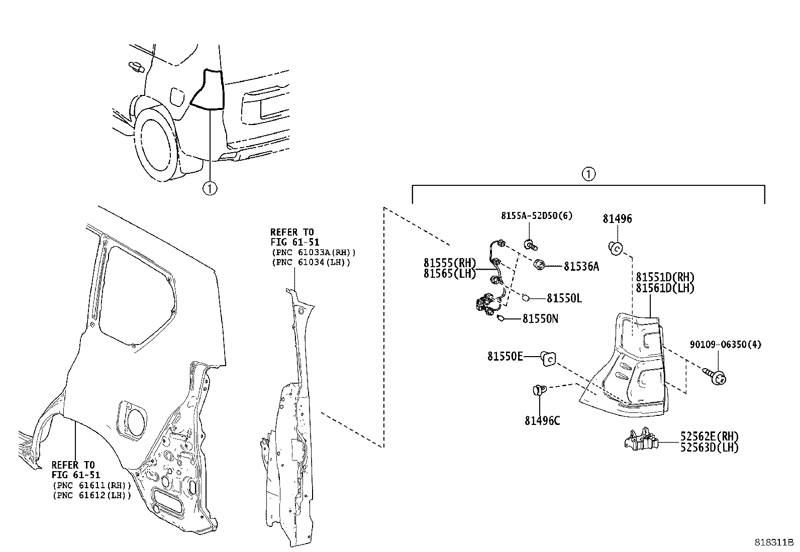 81555-60C30 SOCKET & WIRE SUB-ASSY, REAR COMBINATION LAMP, RH product image