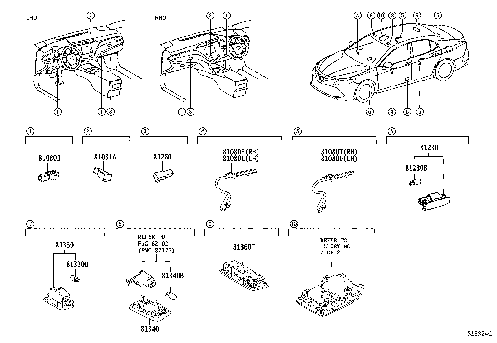81080-33150 LAMP ASSY, INTERIOR ILLUMINATION, NO.1 RH product image