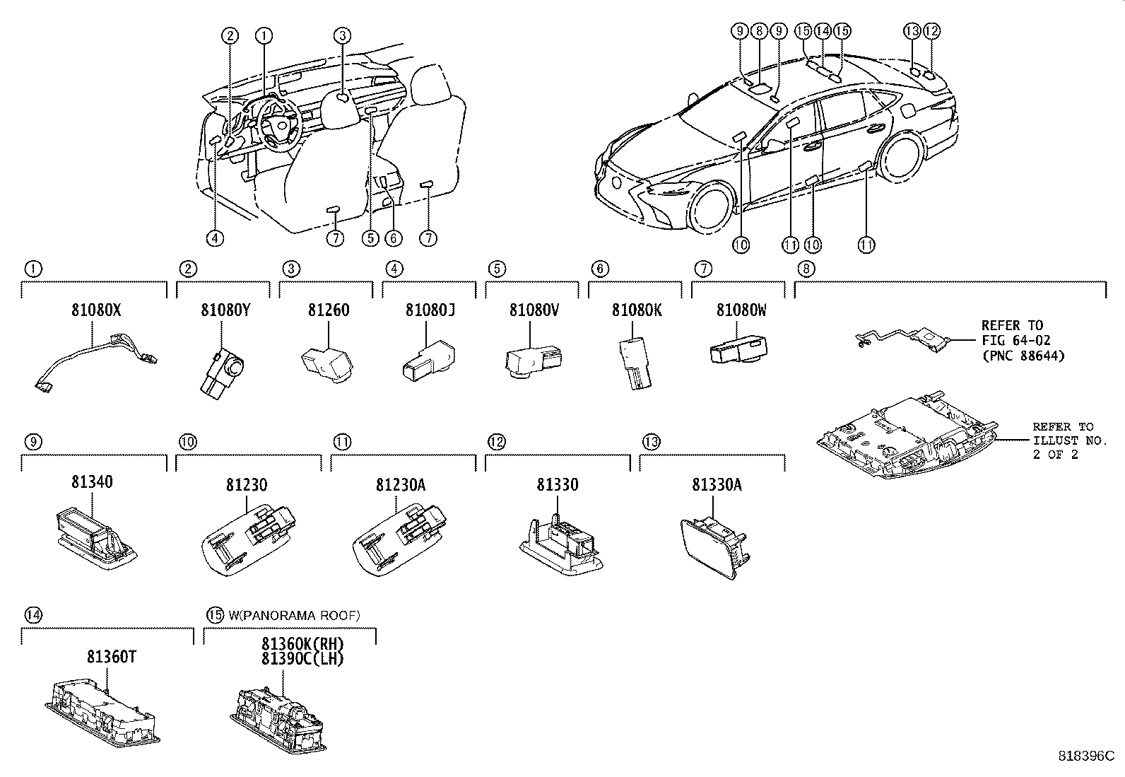 Toyota 81080-50110 LAMP ASSY, INTERIOR ILLUMINATION, NO.1