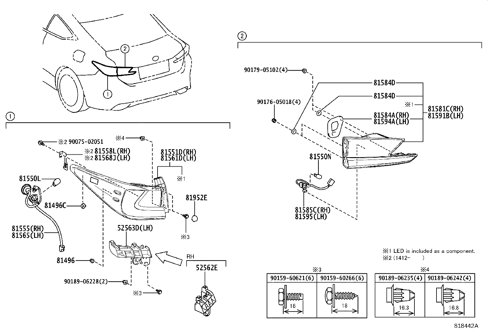 Toyota 81555-24220 SOCKET & WIRE SUB-ASSY, REAR COMBINATION LAMP, RH