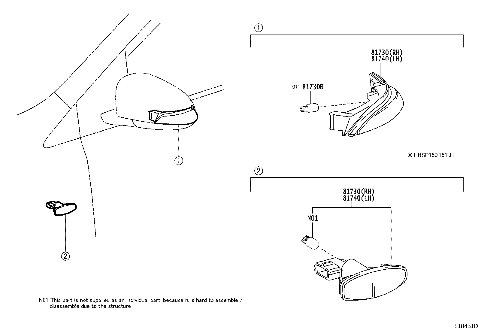 Toyota 81740-0D180 LAMP ASSY, SIDE TURN SIGNAL, LH