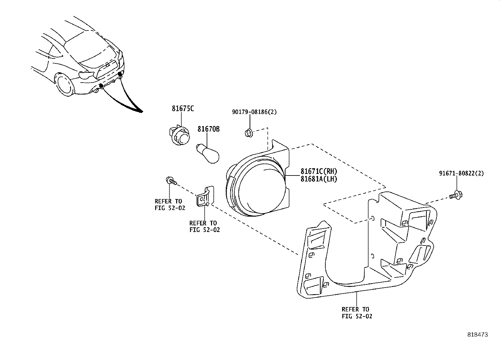 81671-18020 LENS & BODY, BACK-UP LAMP, RH product image