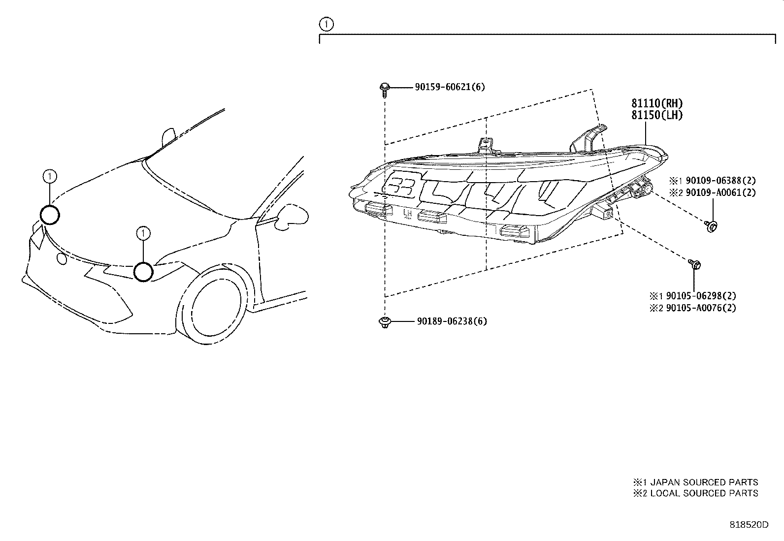 Toyota 81150-07200 HEADLAMP ASSY, LH