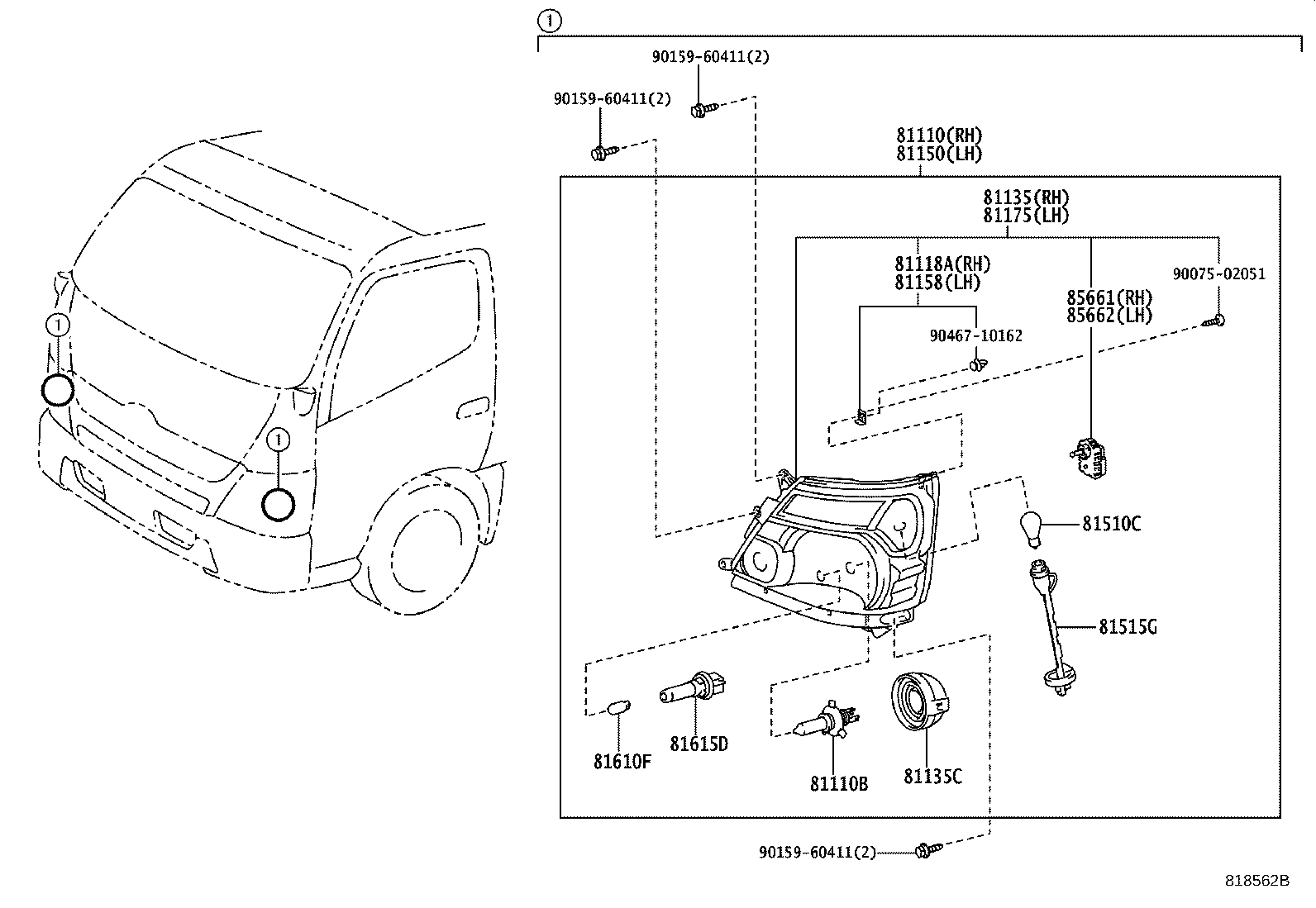 85661-B2010 MOTOR, HEADLAMP LEVELING, RH product image