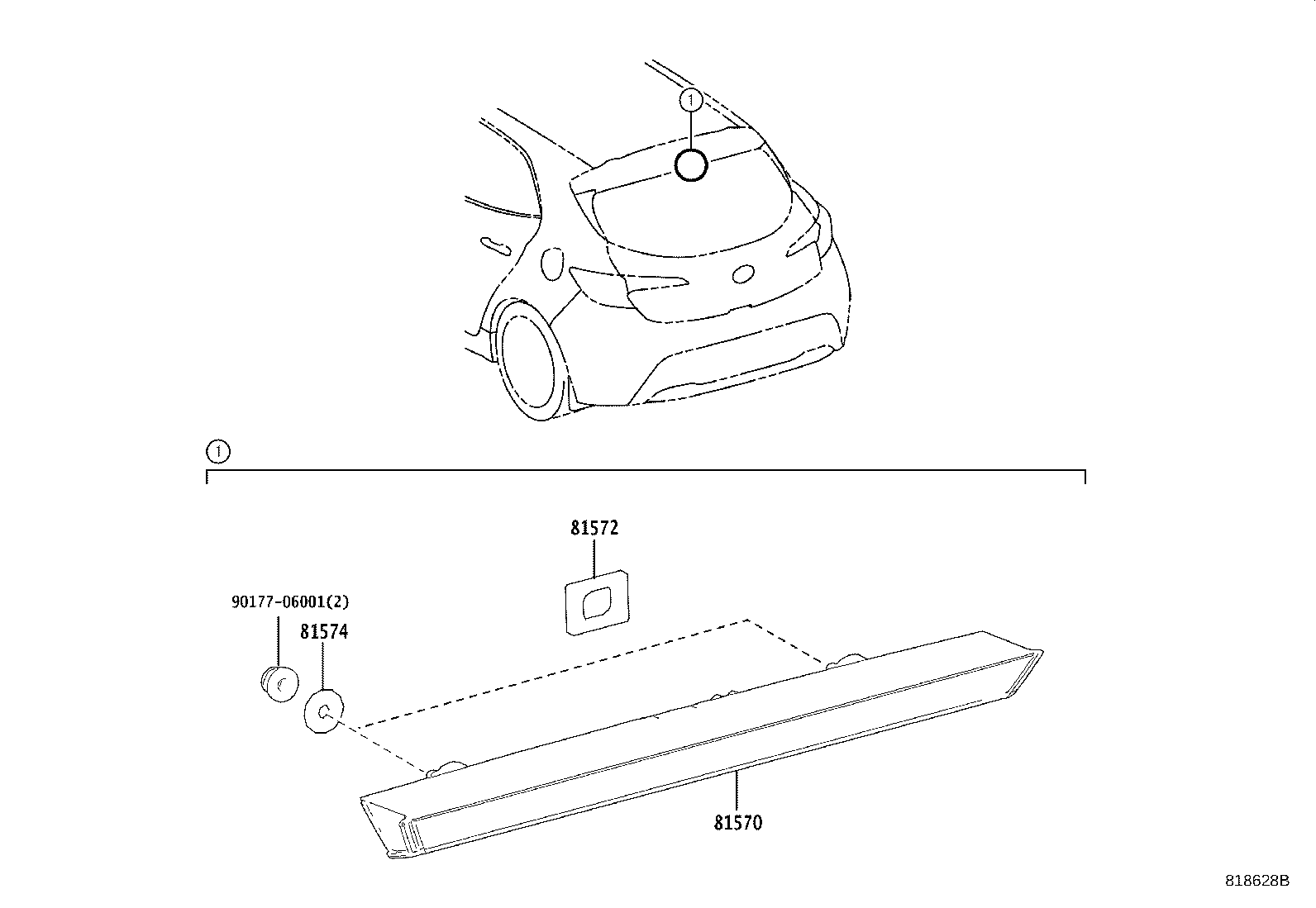 Toyota 81570-12450 LAMP ASSY, CENTER STOP