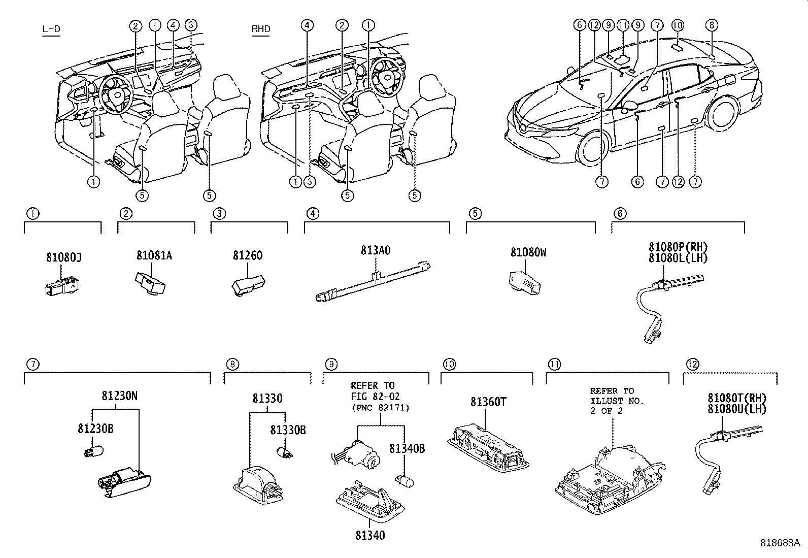 81080-06390 LAMP ASSY, INTERIOR ILLUMINATION, NO.1 RH product image