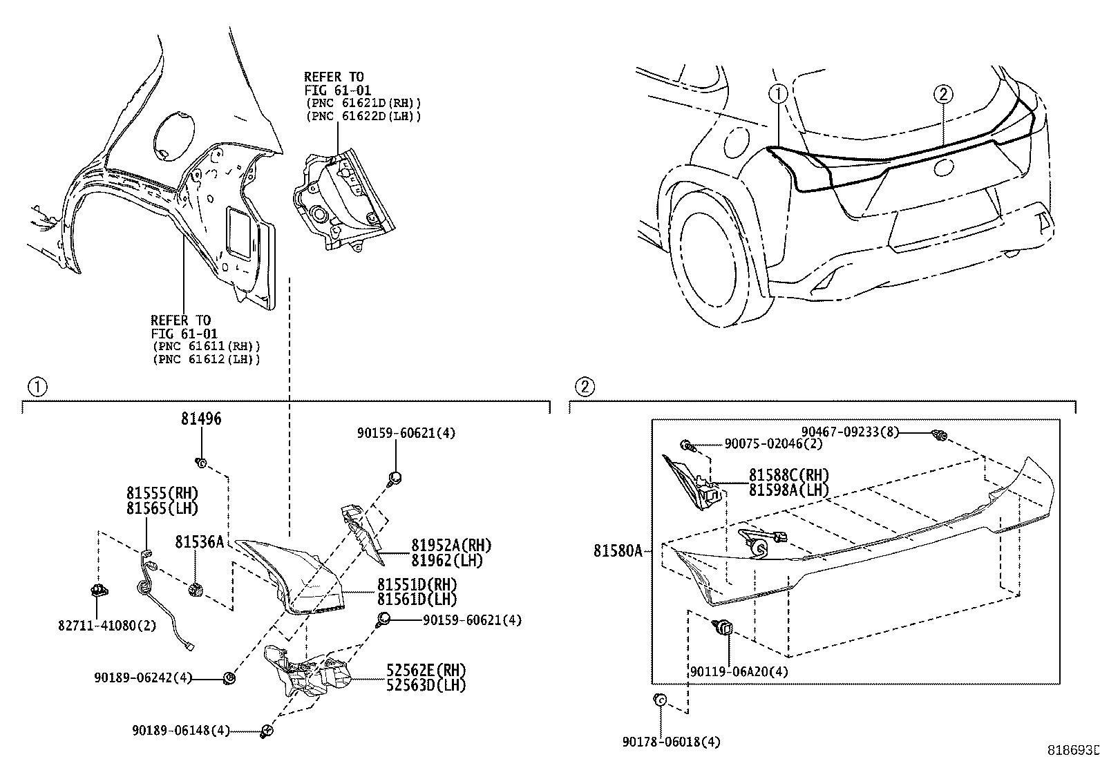Toyota 81551-76293 LENS & BODY, REAR COMBINATION LAMP, RH