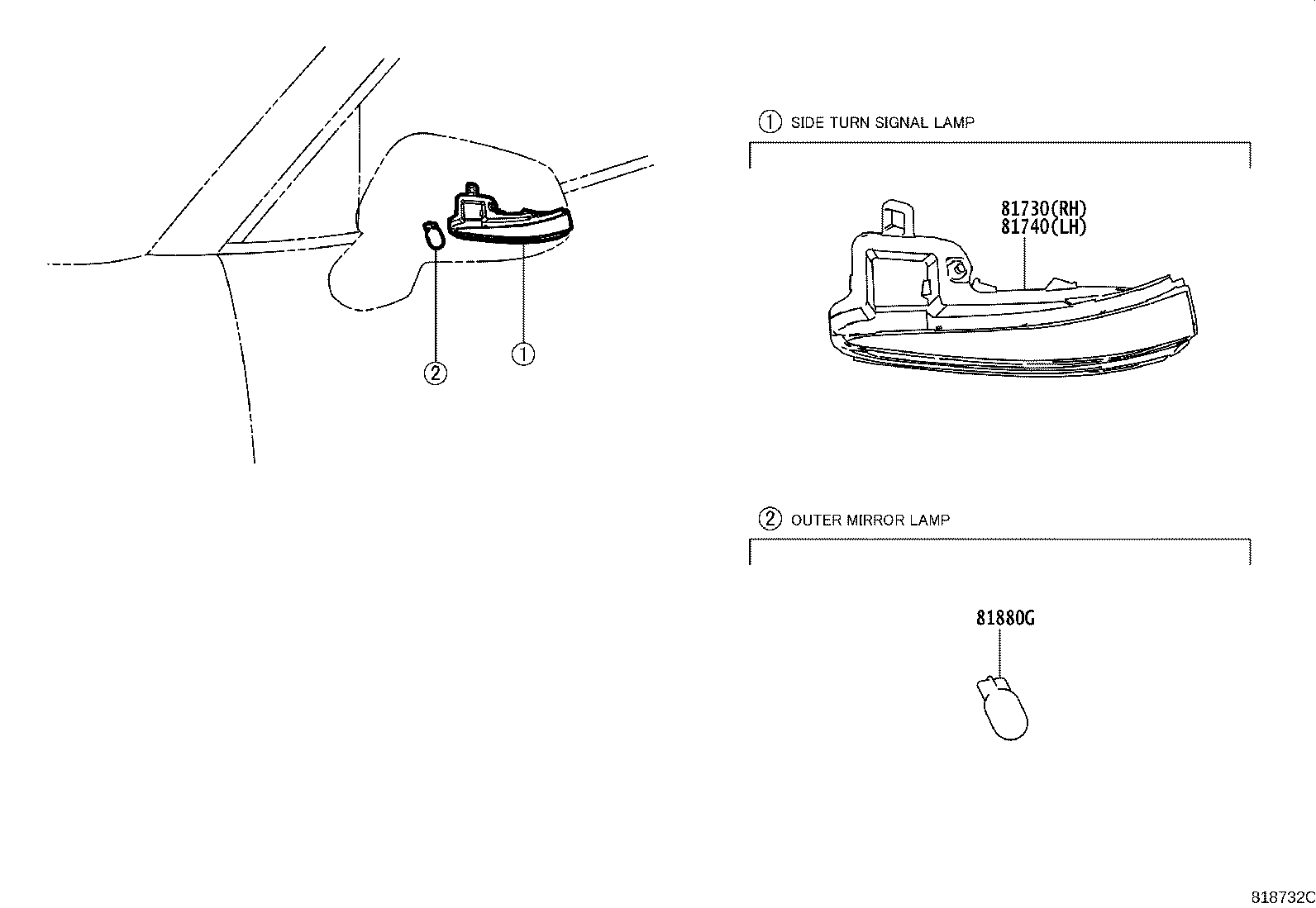 Toyota 81740-0R020 LAMP ASSY, SIDE TURN SIGNAL, LH