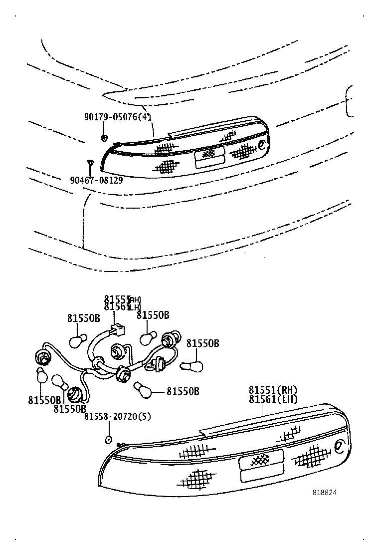 81555-24040 SOCKET & WIRE SUB-ASSY, REAR COMBINATION LAMP, RH product image