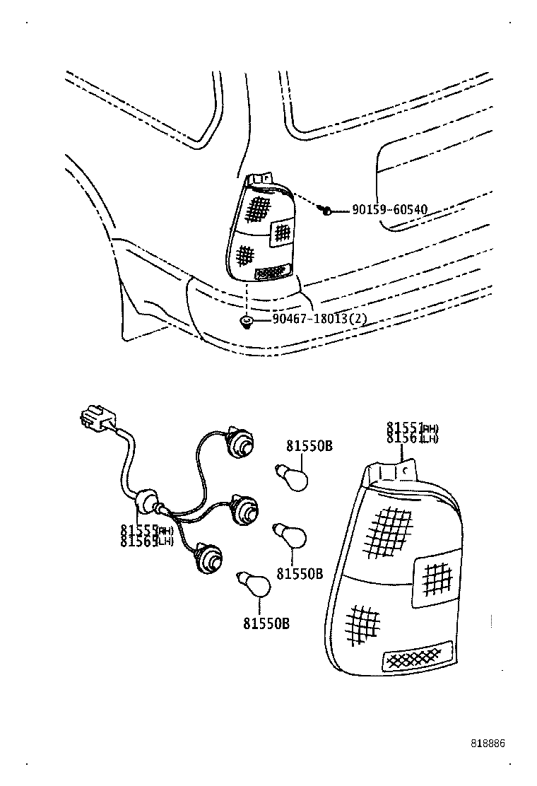 81585-12020 SOCKET & WIRE, REAR LAMP product image