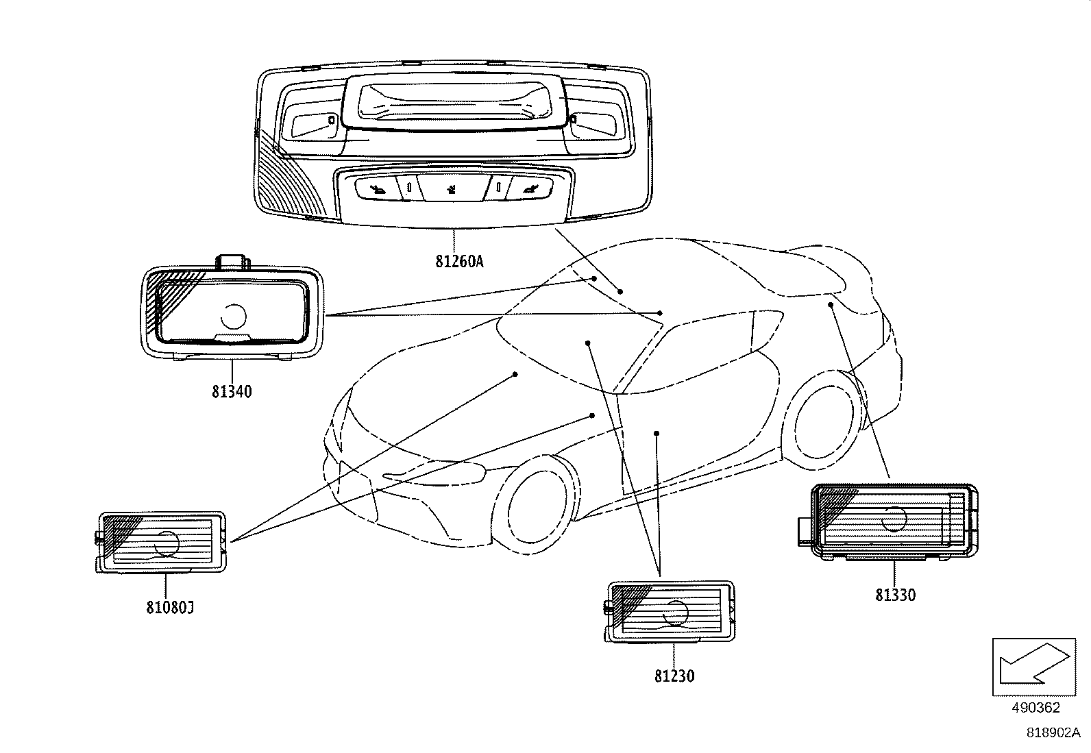 Toyota 81080-WAA01 LAMP ASSY, INTERIOR ILLUMINATION, NO.1