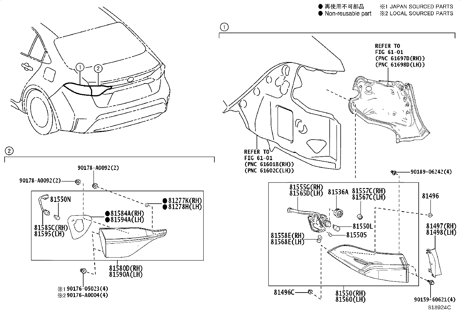 Toyota 81550-02C60 LAMP ASSY, REAR COMBINATION, RH