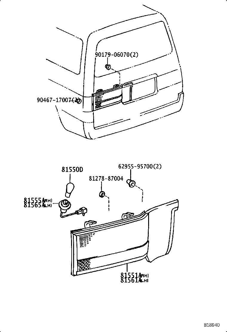 81555-26110 SOCKET & WIRE SUB-ASSY, REAR COMBINATION LAMP, RH product image