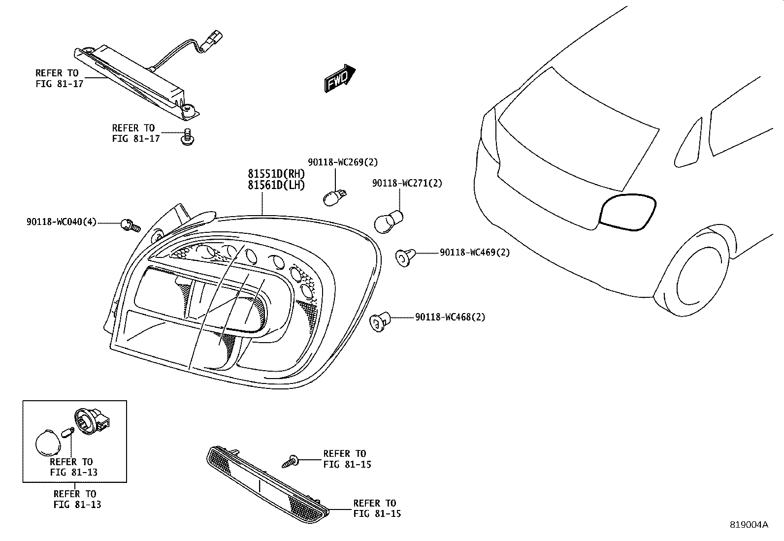 81561-WC002 LENS & BODY, REAR COMBINATION LAMP, LH product image