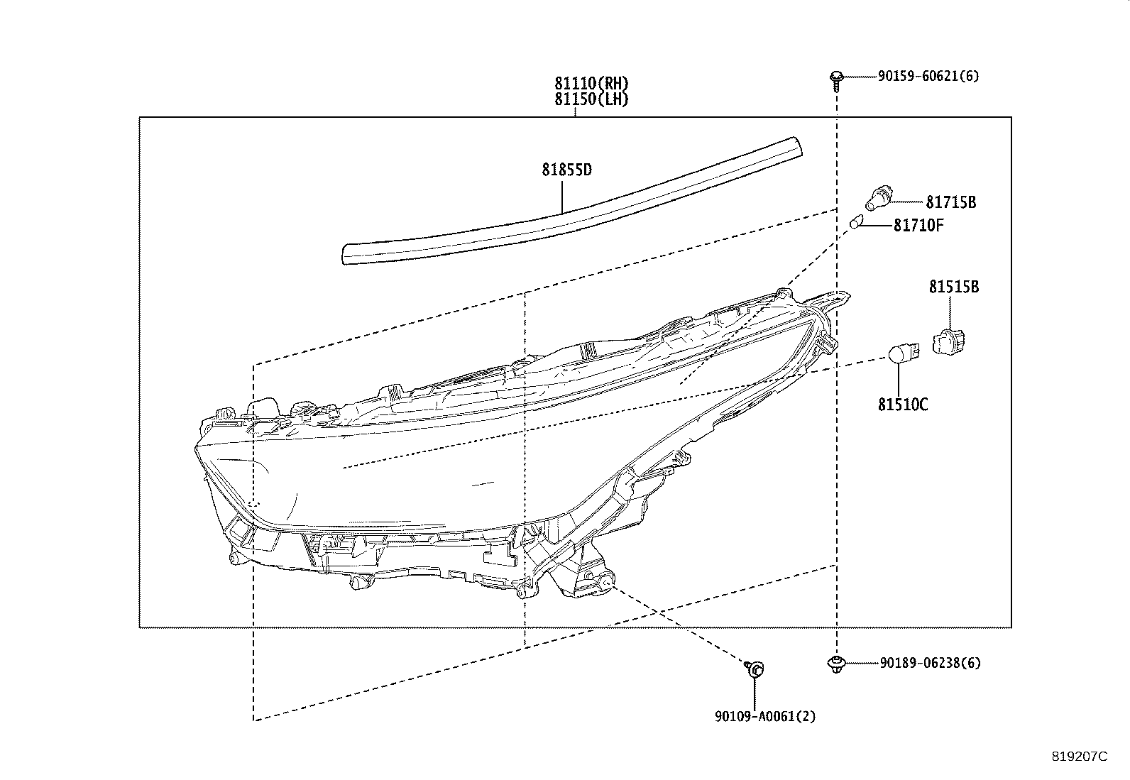 Toyota 81150-0E810 HEADLAMP ASSY, LH