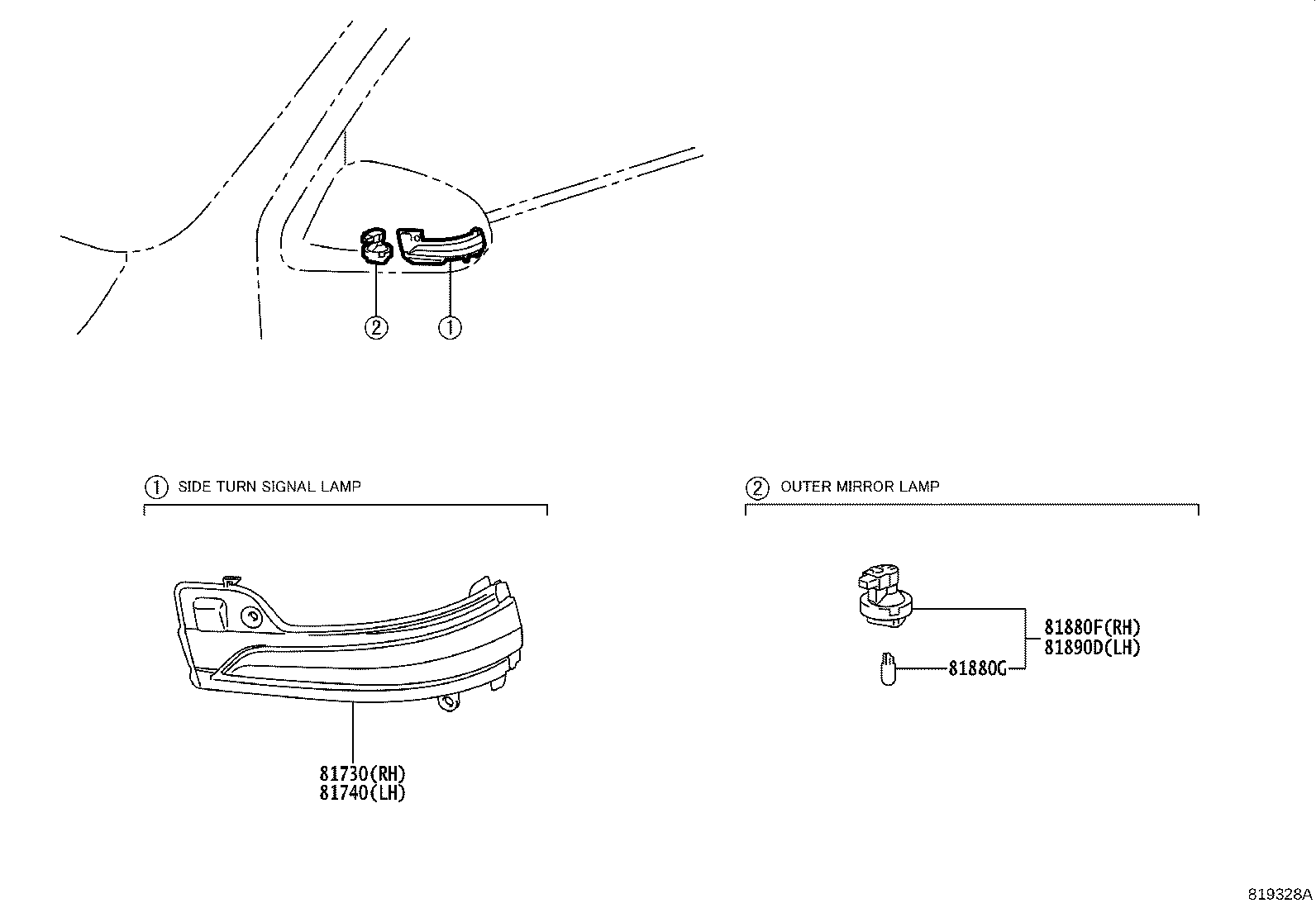81880-0K010 LAMP ASSY, OUTER MIRROR, RH product image