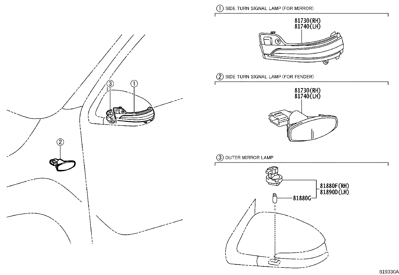 Toyota 81880-0K010 LAMP ASSY, OUTER MIRROR, RH