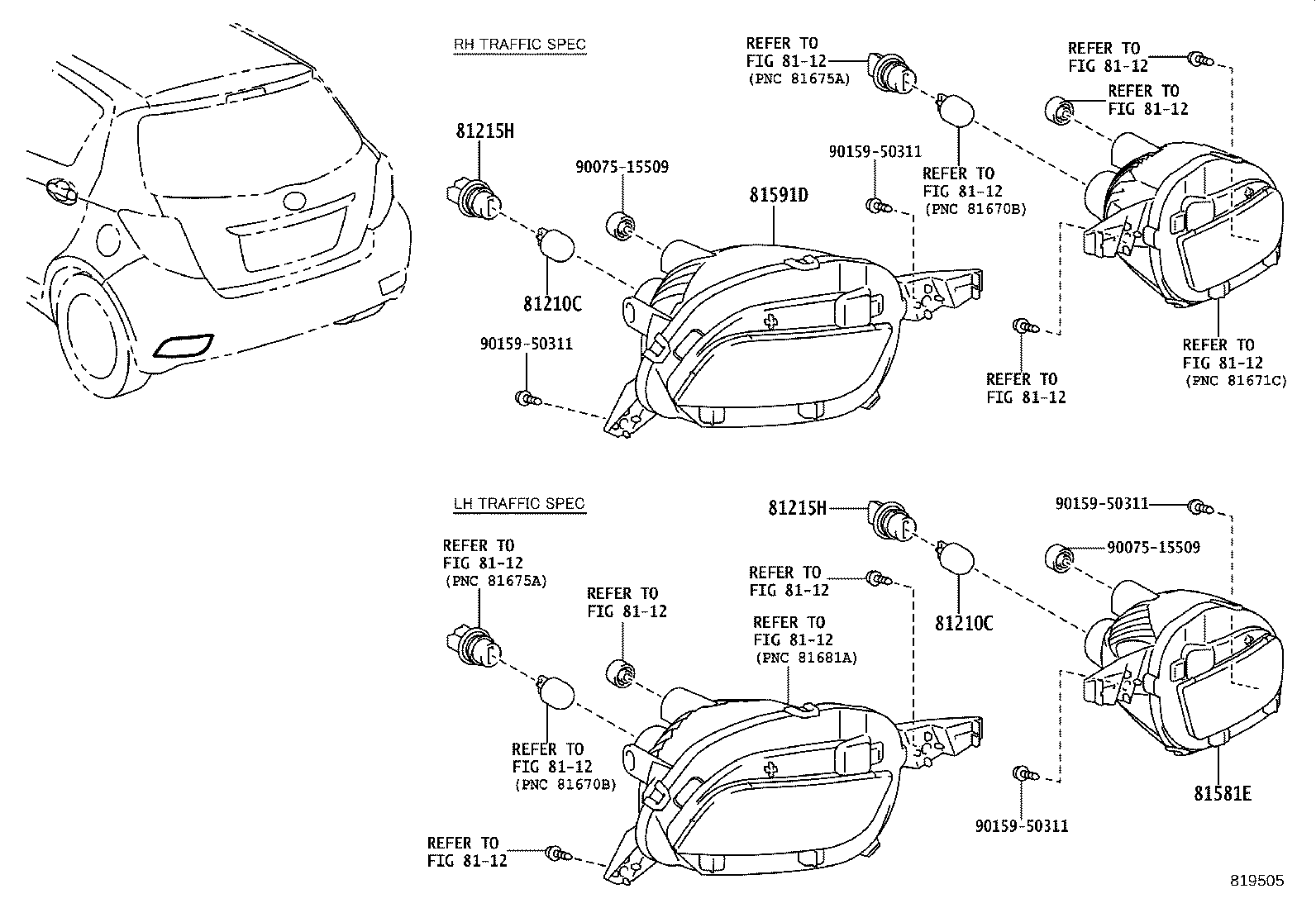 81591-0D190 LENS AND BODY, REAR FOG LAMP, LH product image