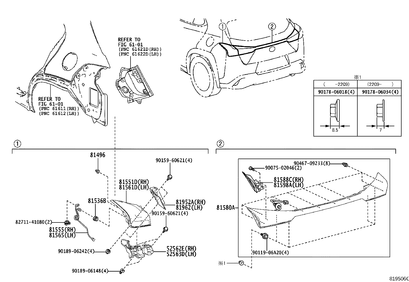 81561-76370 LENS & BODY, REAR COMBINATION LAMP, LH product image