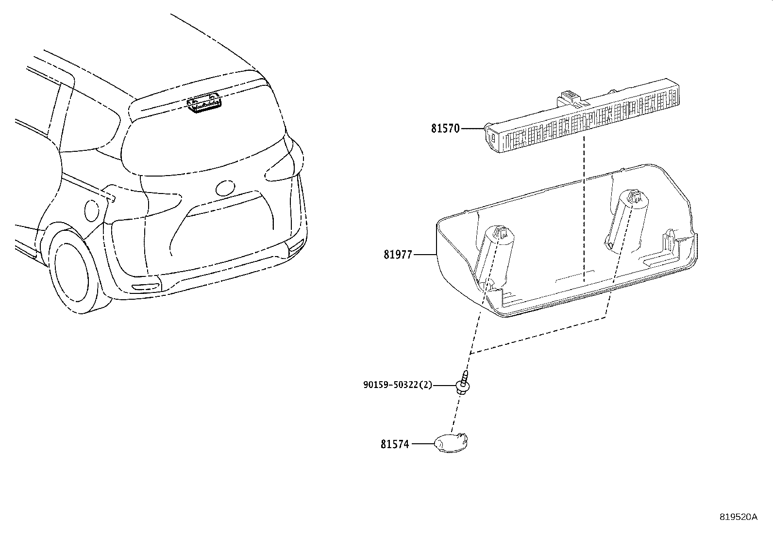 81952-52050-C0 COVER, CENTER STOP LAMP product image