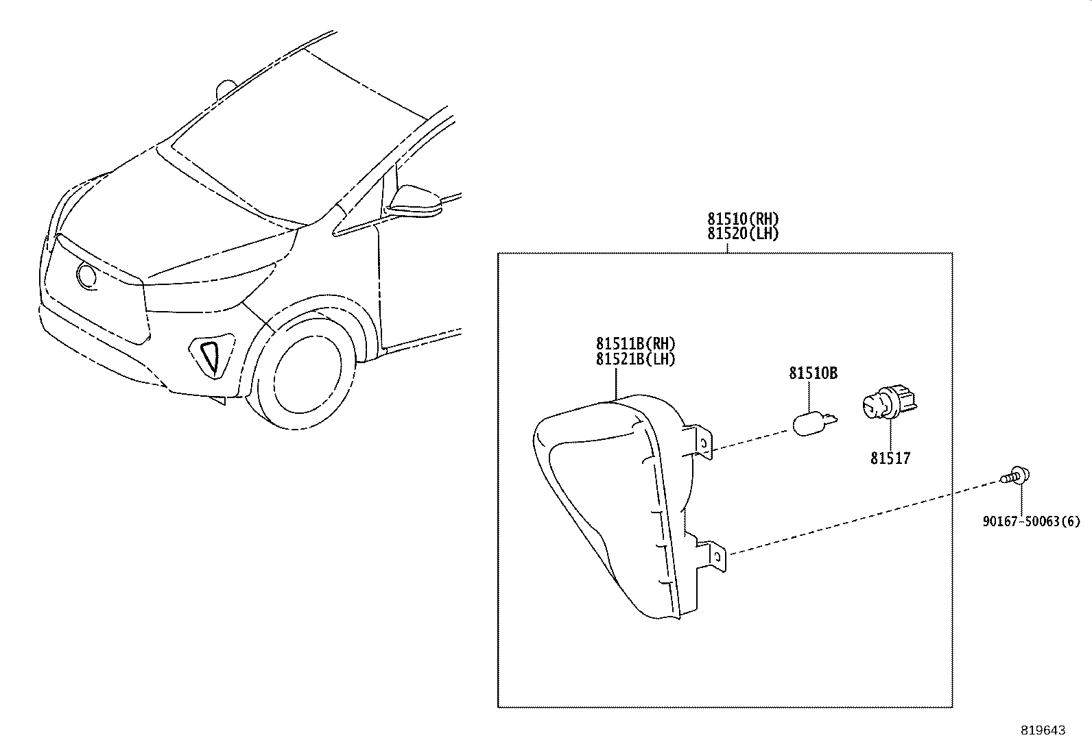 81520-0K030 LAMP ASSY, FRONT TURN SIGNAL, LH product image