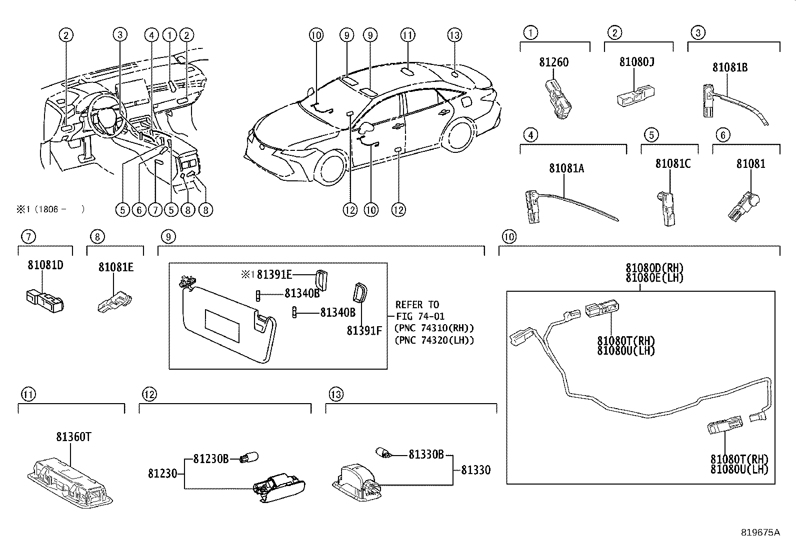 Toyota 812A0-07010 LAMP ASSY, INTERIOR ILLUMINATION, NO.1