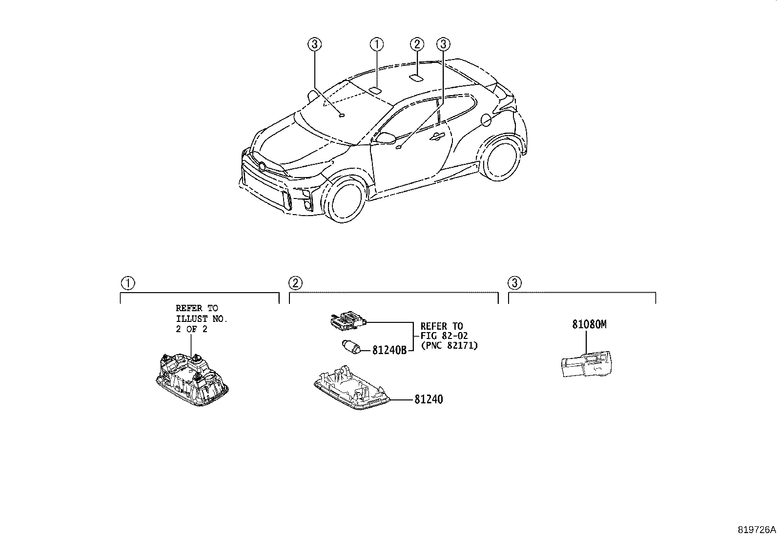 Toyota 81080-33280 LAMP ASSY, INTERIOR ILLUMINATION, NO.1