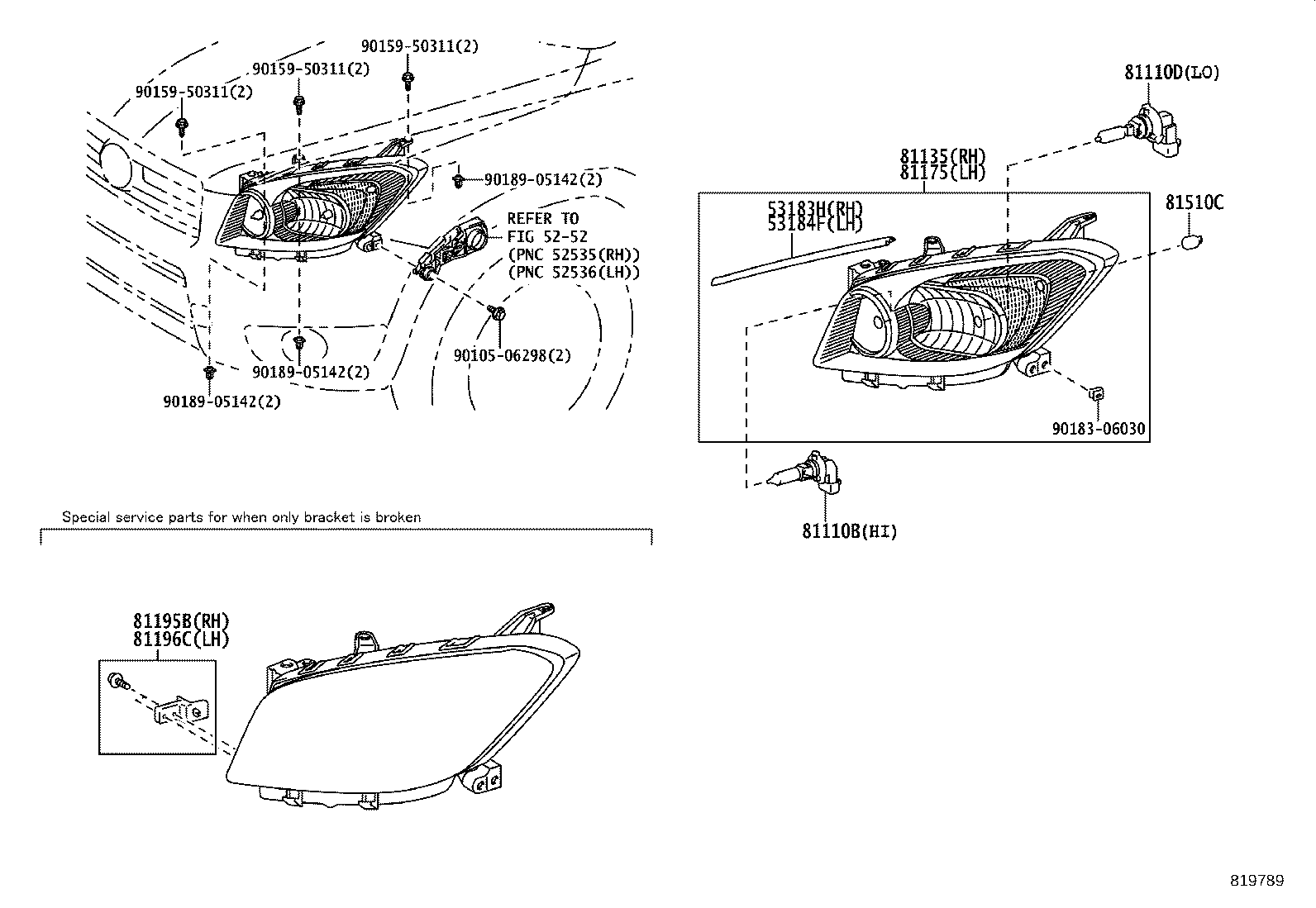 81130-42371 UNIT ASSY, HEADLAMP, RH product image