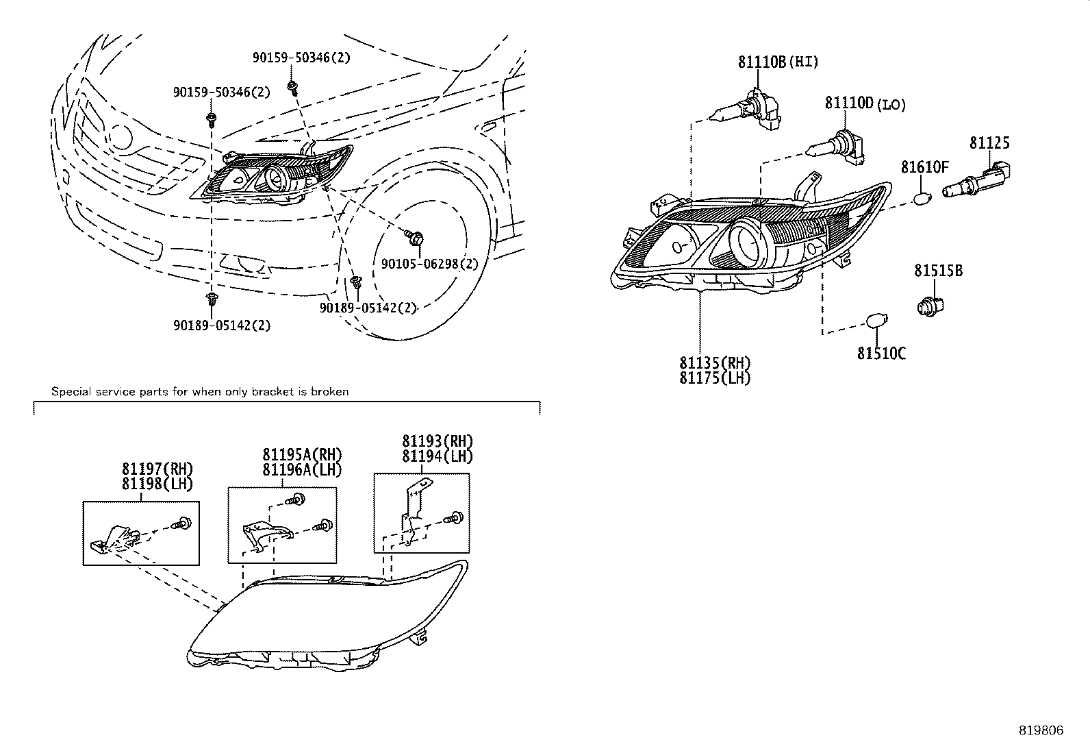 81130-33700 UNIT ASSY, HEADLAMP, RH product image