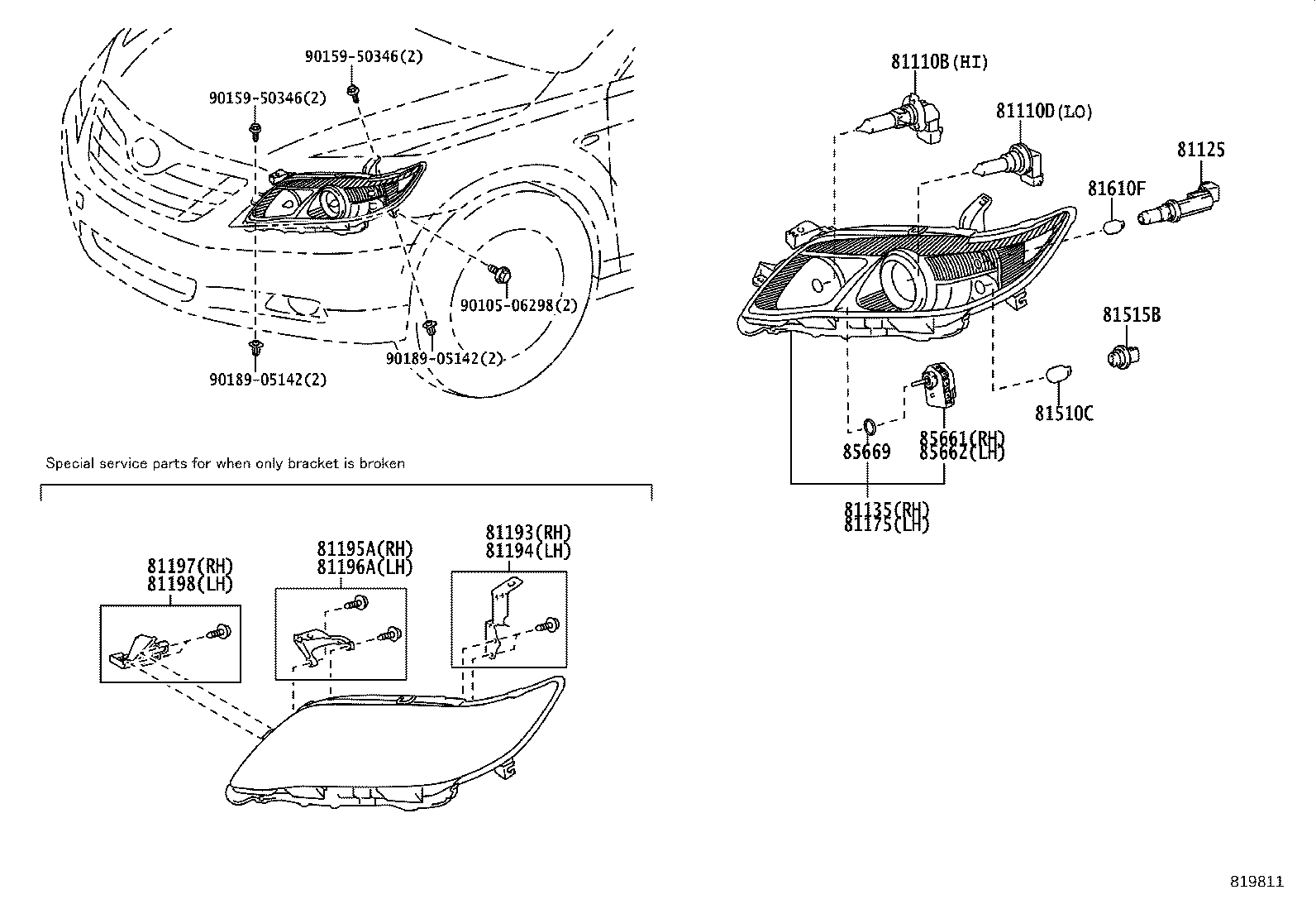 81145-33720 UNIT ASSY, HEADLAMP, RH product image