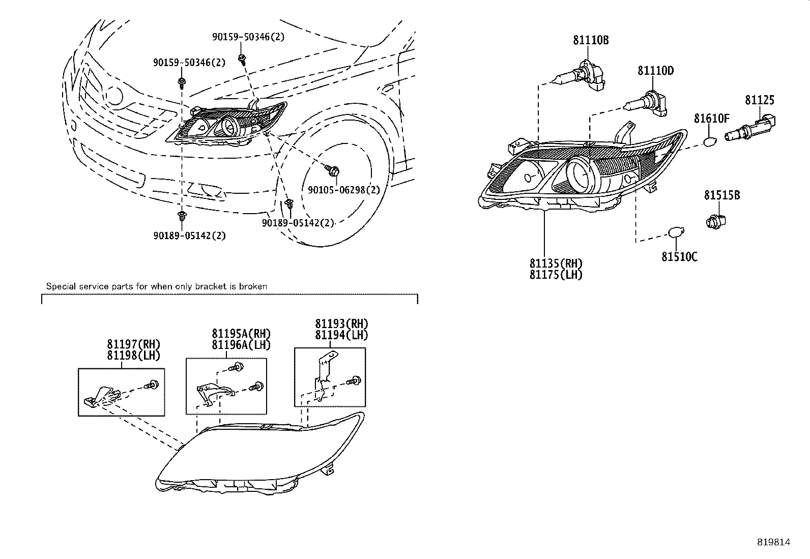 81130-33710 UNIT ASSY, HEADLAMP, RH product image