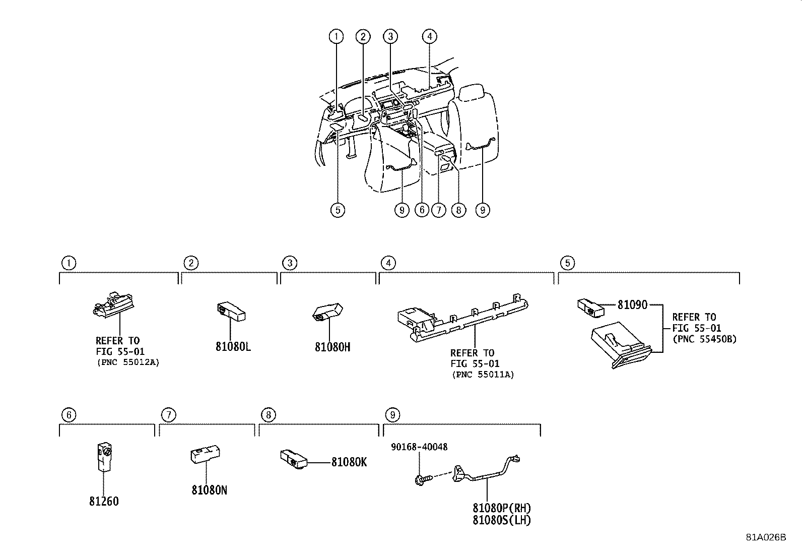 Toyota 81080-50070 LAMP ASSY, INTERIOR ILLUMINATION, NO.1 RH