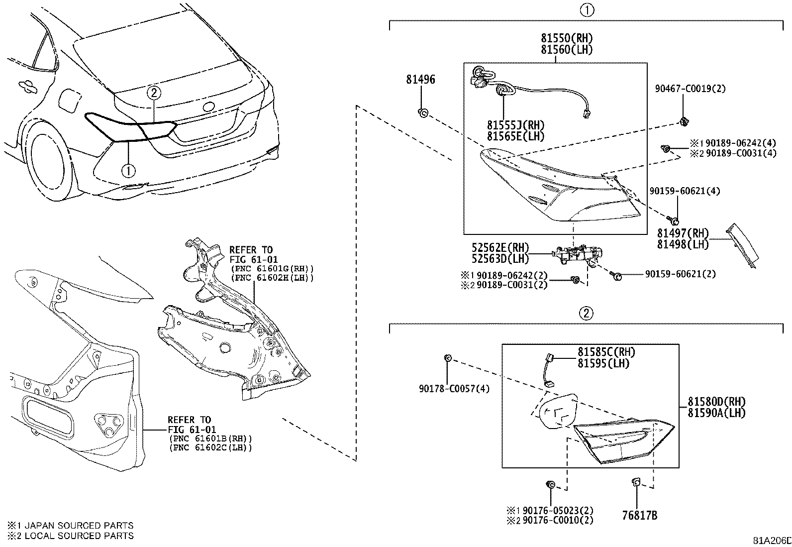 52563-06170 RETAINER, REAR BUMPER, UPPER LH product image
