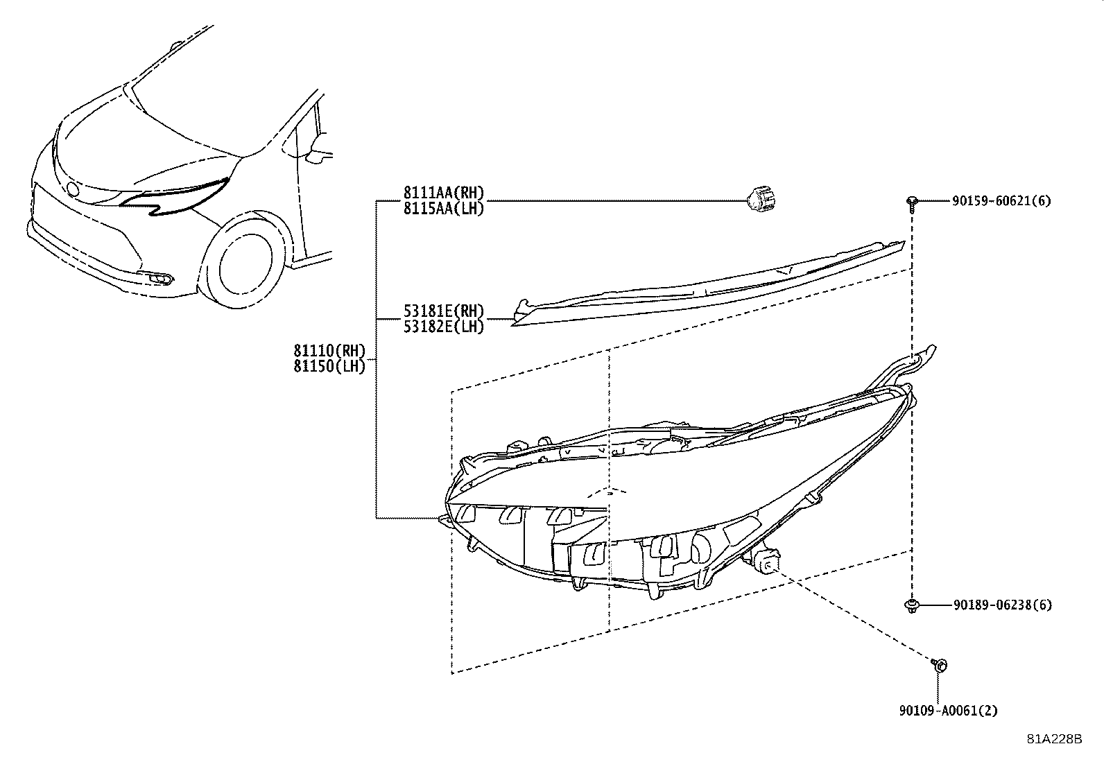 Toyota 81150-08150 HEADLAMP ASSY, LH